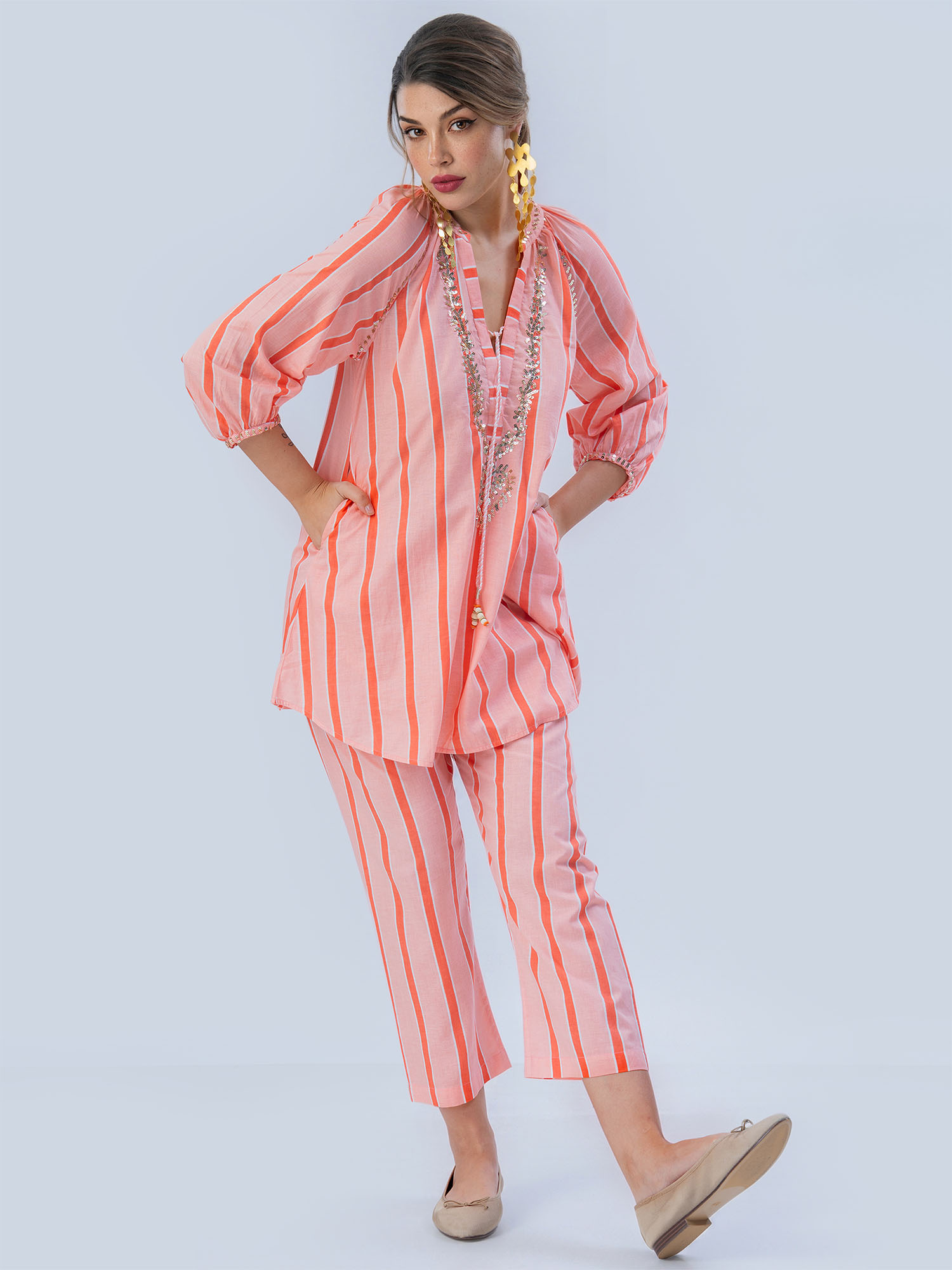 Chamak Dhamak Cotton Print Sequins Matching Set