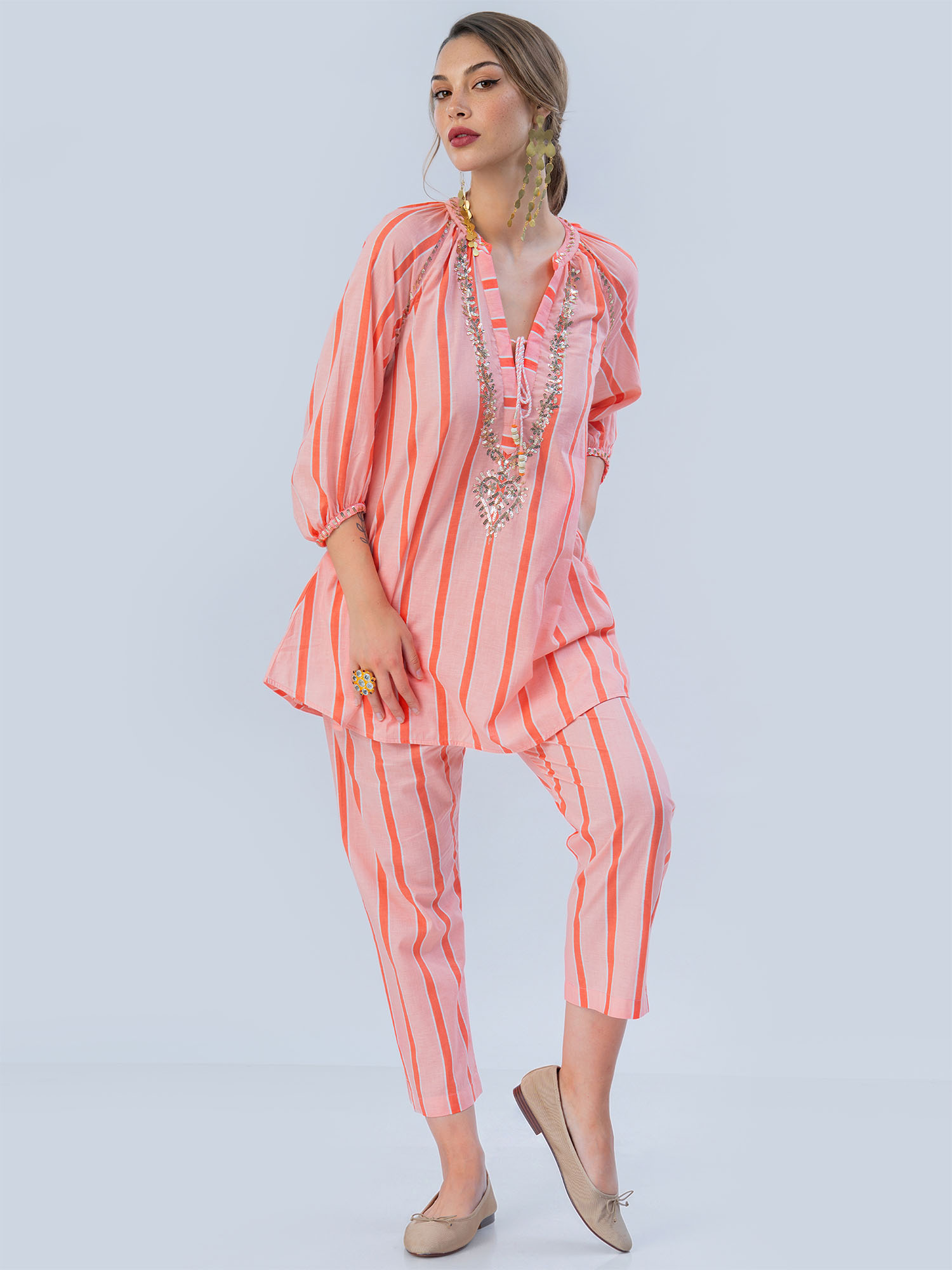 Chamak Dhamak Cotton Print Sequins Matching Set