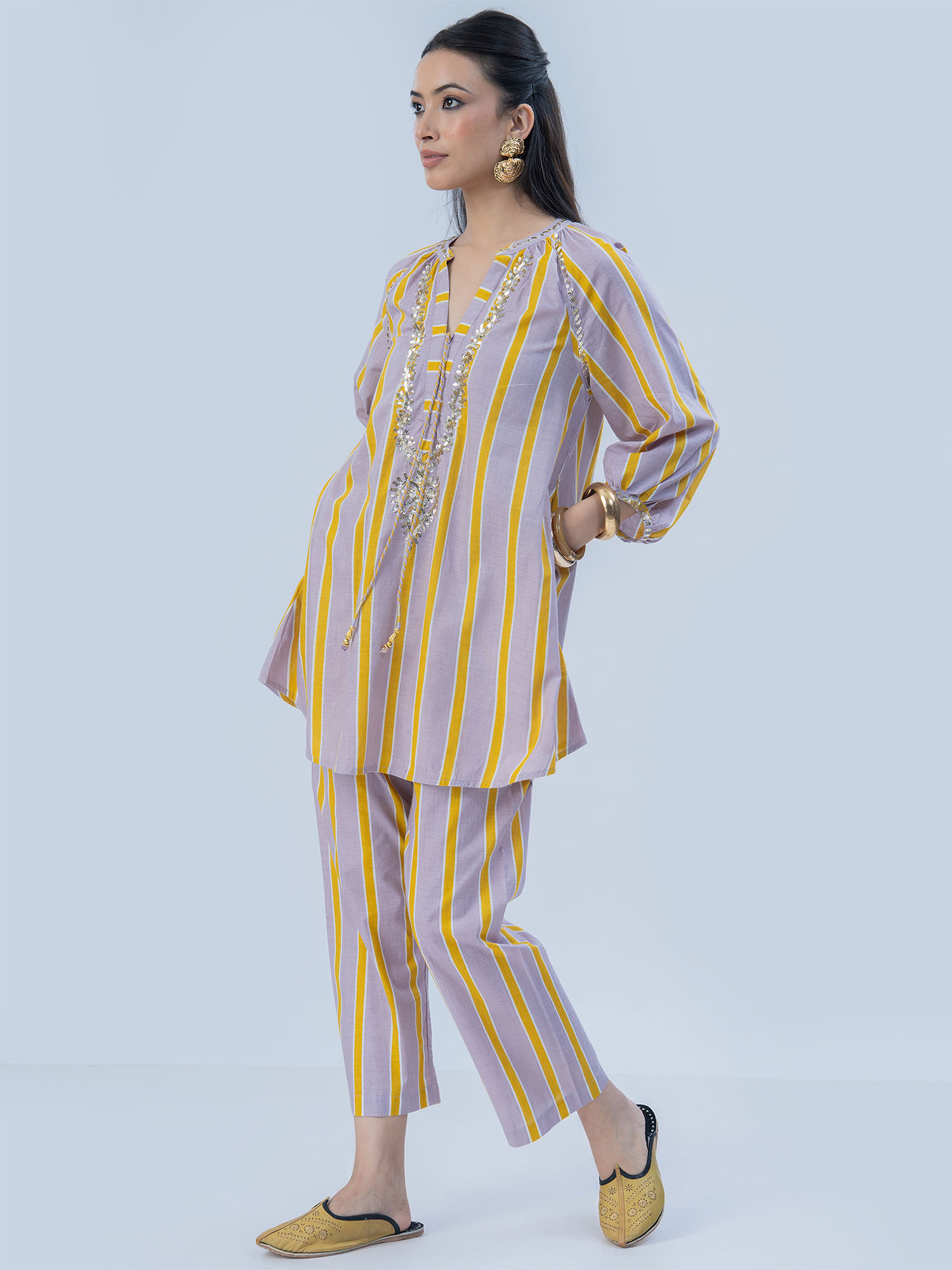 Chamak Dhamak Cotton Print Sequins Matching Set
