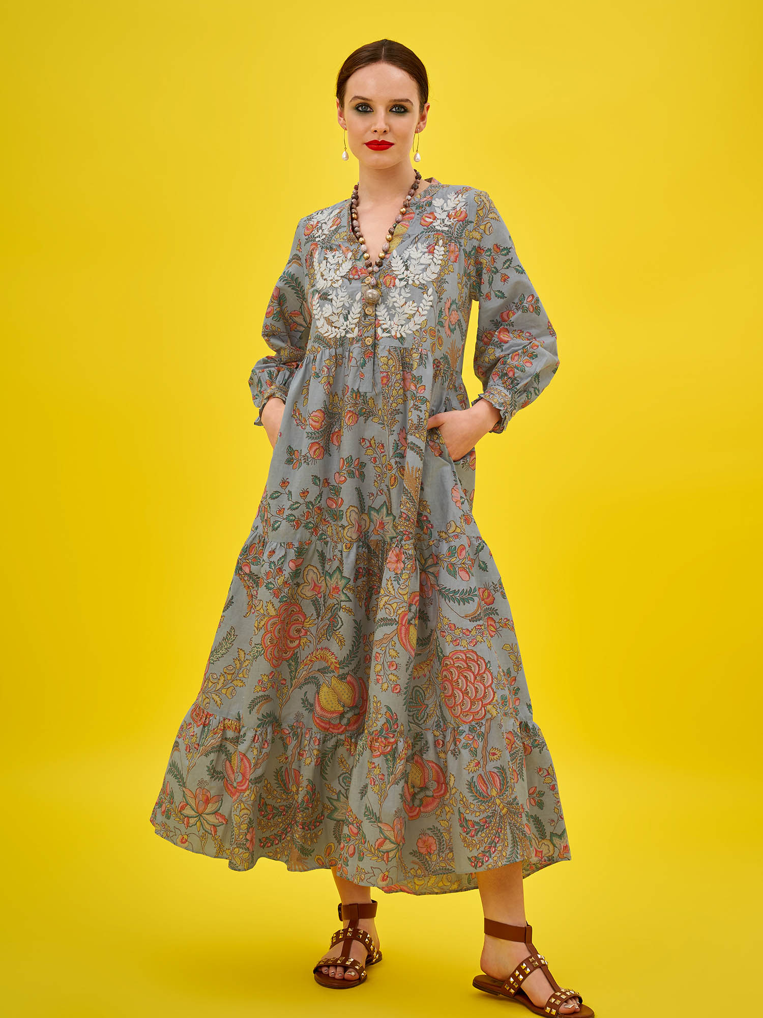 Chinatown Cotton Dress Cotton Dress Chinoiserie Silvermist Gry Multi chinatown-cotton-dress-cotton-dress-chinoiserie-silvermist-gry-multi