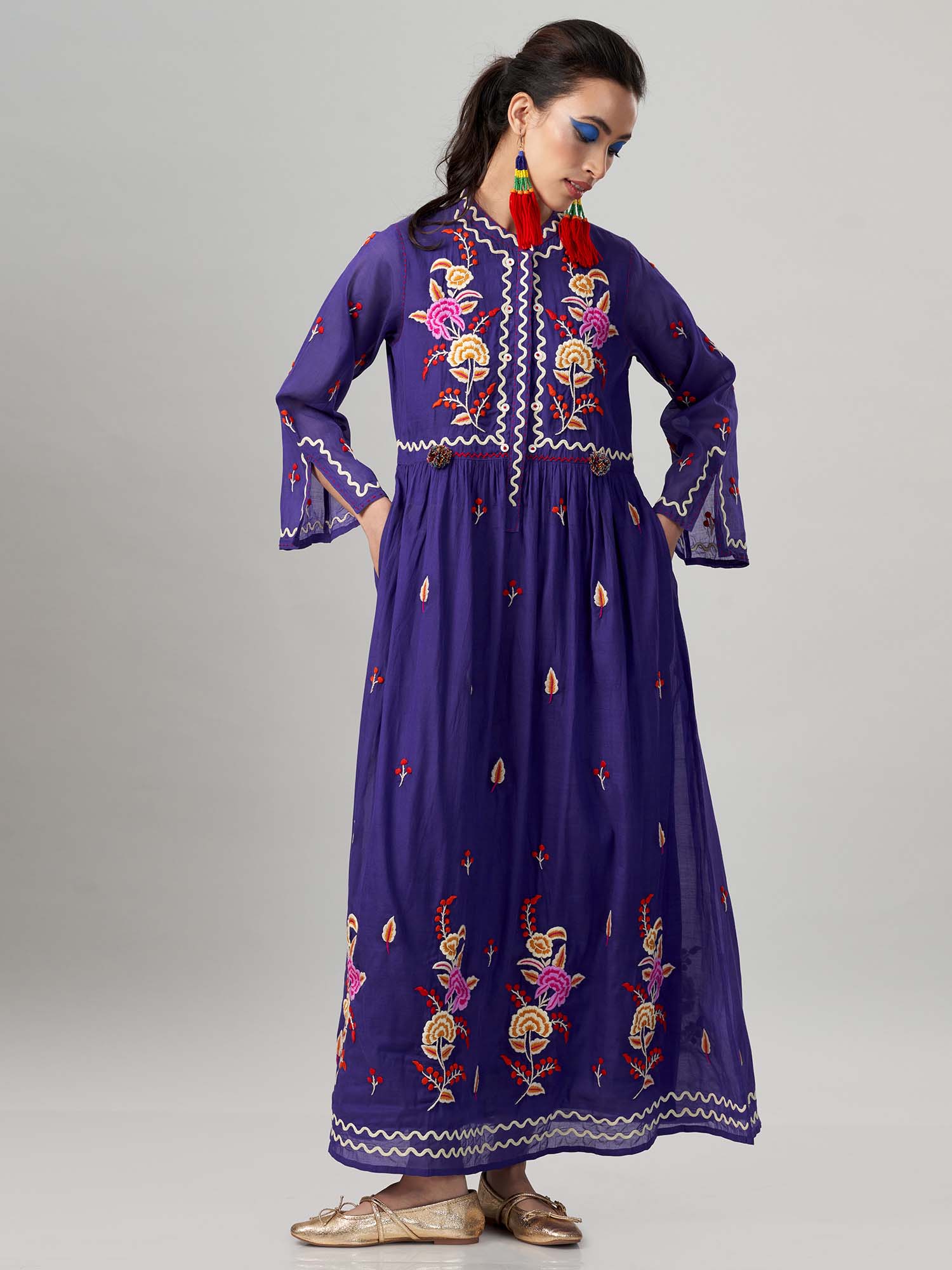 Gulcemal Cotton Silk Maxi Dress 