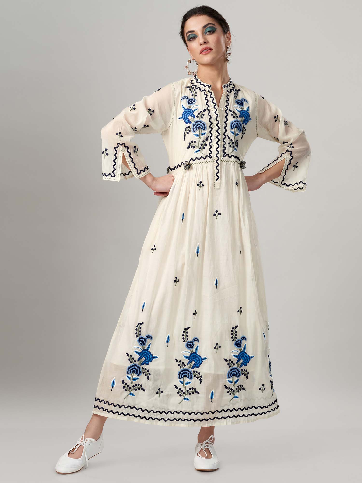Gulcemal Cotton Silk Maxi Dress 