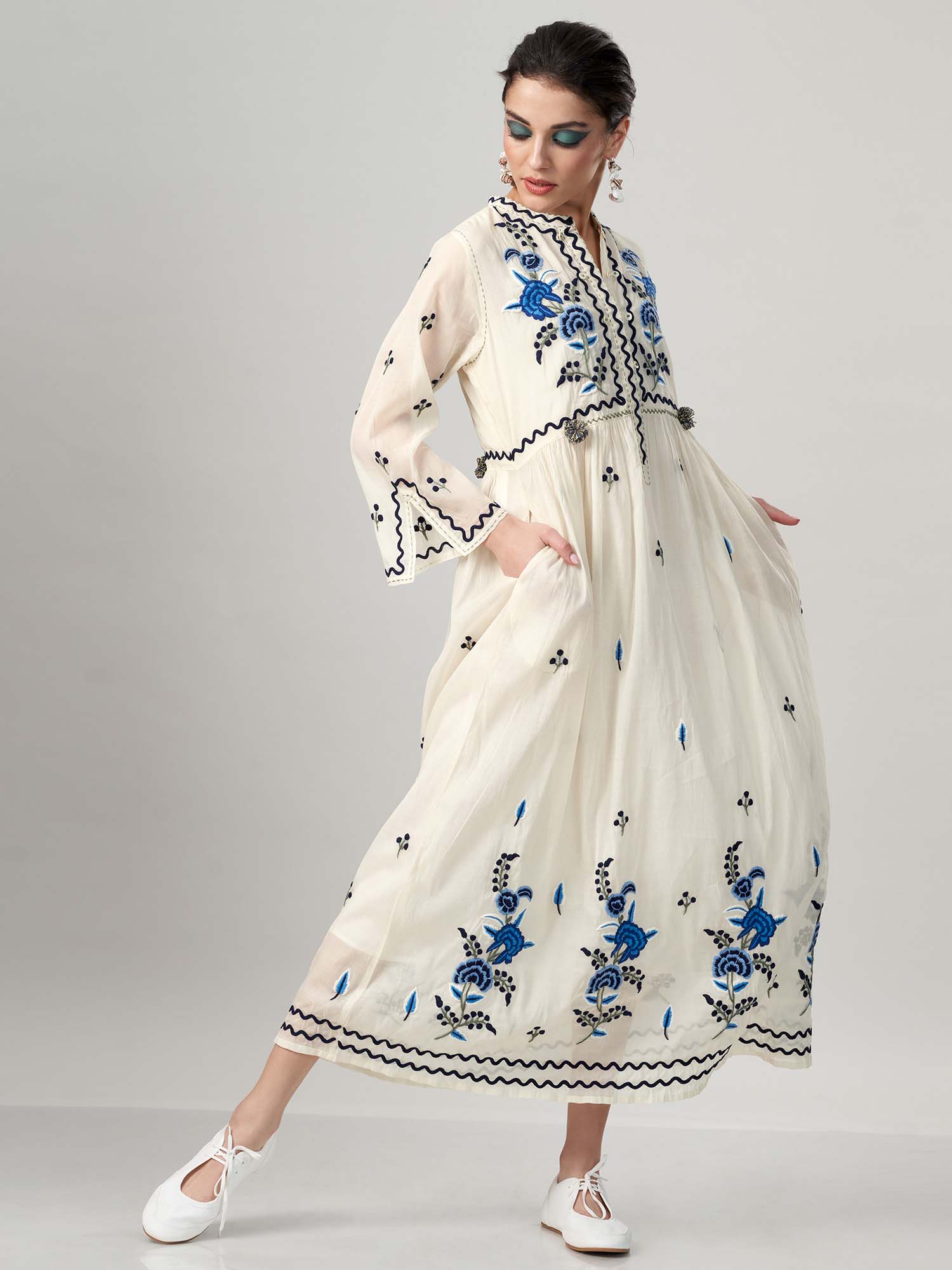 Gulcemal Cotton Silk Maxi Dress 
