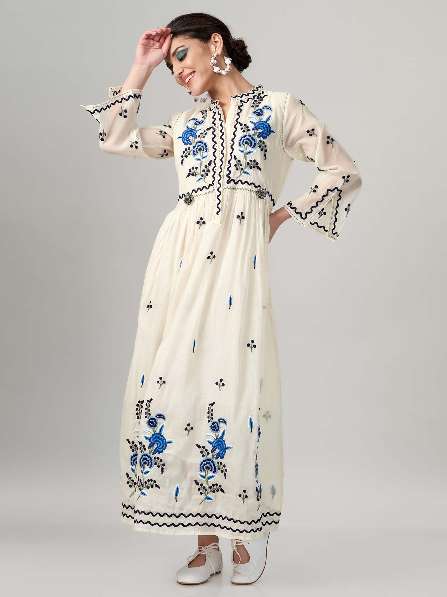 Gulcemal Cotton Silk Maxi Dress 