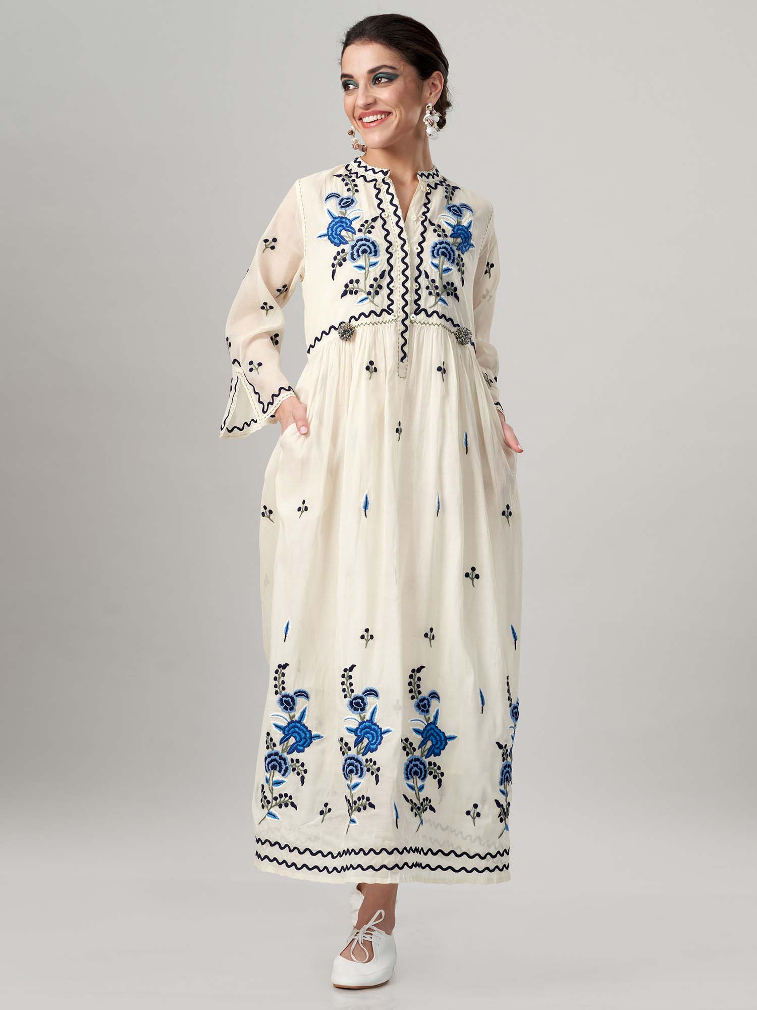 Gulcemal Cotton Silk Maxi Dress 