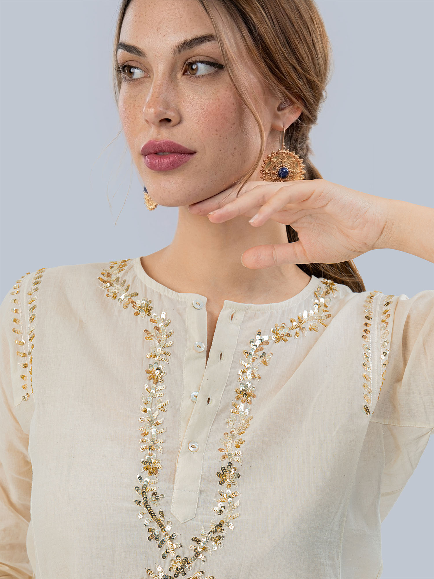 Khatoun Handwoven Muslin Cotton Long Kurta