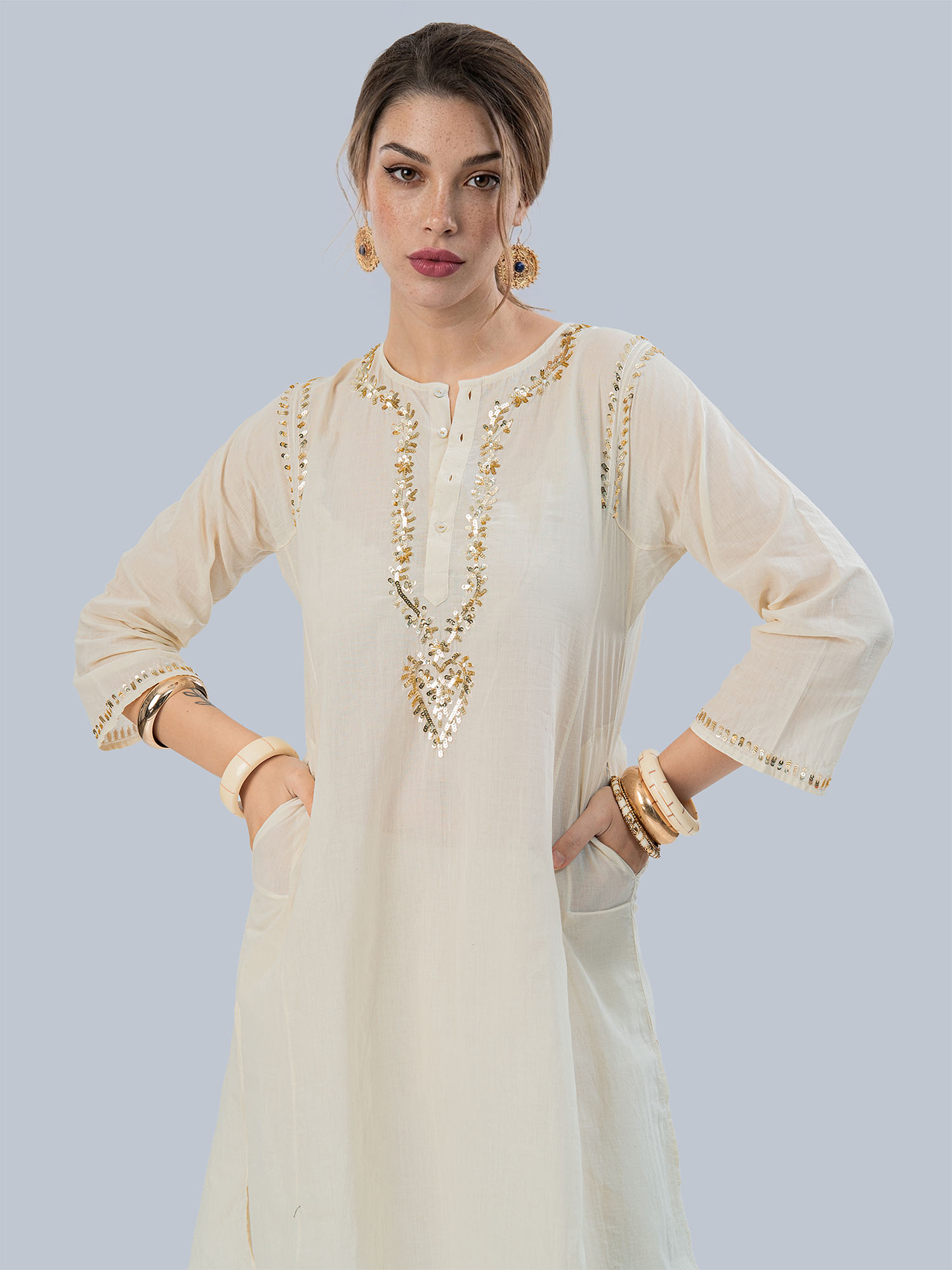 Khatoun Handwoven Muslin Cotton Long Kurta
